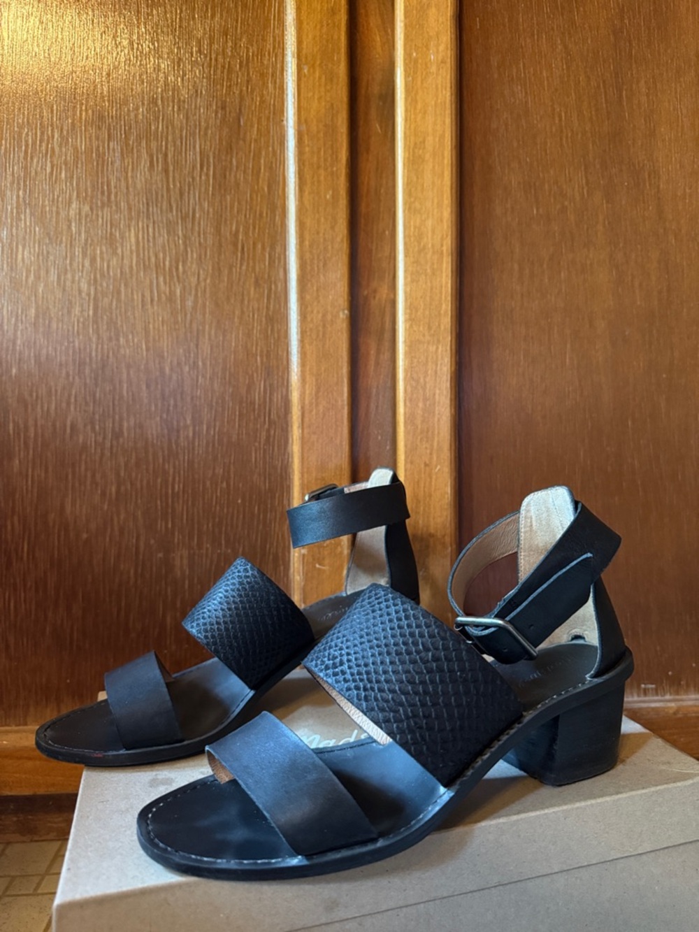 Madewell Women's Black Block Heel Ankle-Strap Sandals